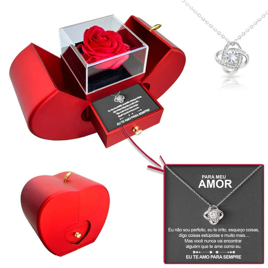 Eternal Rose Necklace in Red Apple Jewelry Box - Perfect Gift for Mother's Day, Valentine's Day, Christmas, and New Year